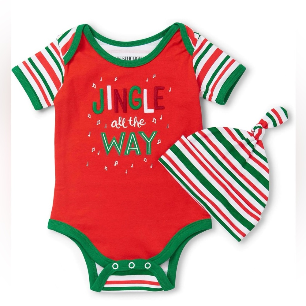 NWT Little Blue House Christmas Unisex Baby Onesie Bodysuit with Hat 3-6 Months